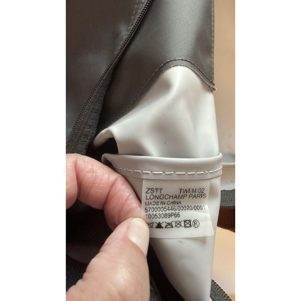 Longchamp Le Pliage Backpack Gray Nylon Brown Leather Travel Daypack Foldable - Picture 8 of 8